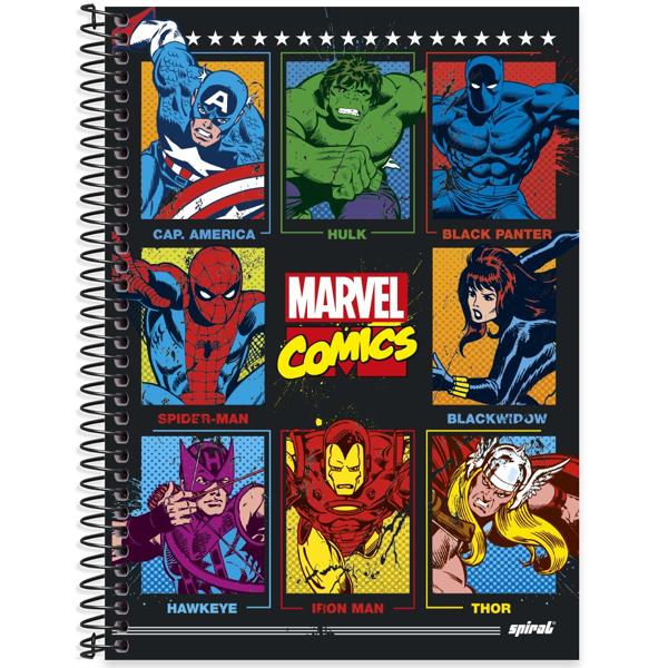 Caderno universitário capa dura 1x1 80 folhas, Marvel Comics, Spiral, 2277189 - PT 1 UN