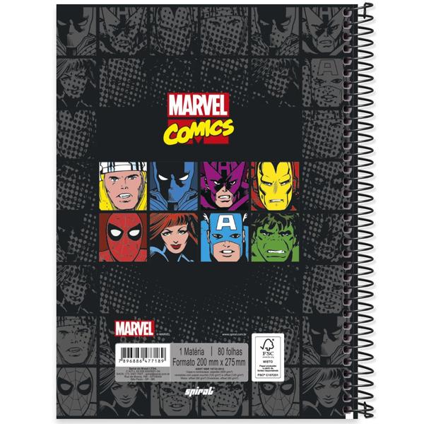 Caderno universitário capa dura 1x1 80 folhas, Marvel Comics, Spiral, 2277189 - PT 1 UN