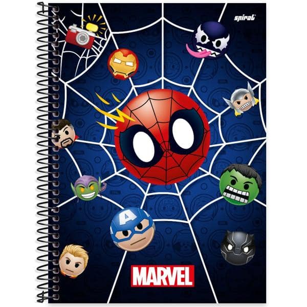 Caderno universitário capa dura 1x1 80 folhas, Marvel Emoji, Spiral, 2277219 - PT 1 UN