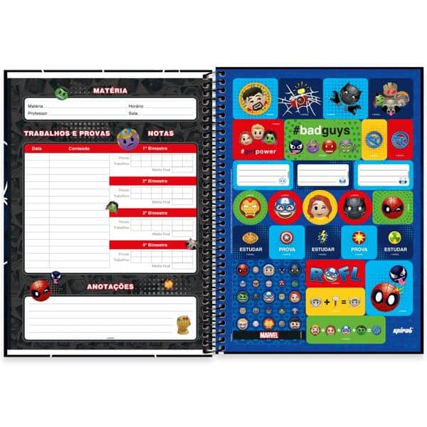 Caderno universitário capa dura 1x1 80 folhas, Marvel Emoji, Spiral, 2277219 - PT 1 UN