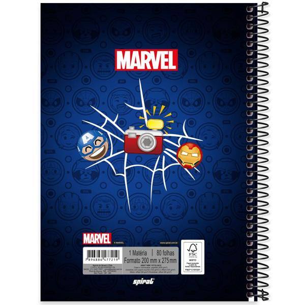 Caderno universitário capa dura 1x1 80 folhas, Marvel Emoji, Spiral, 2277219 - PT 1 UN