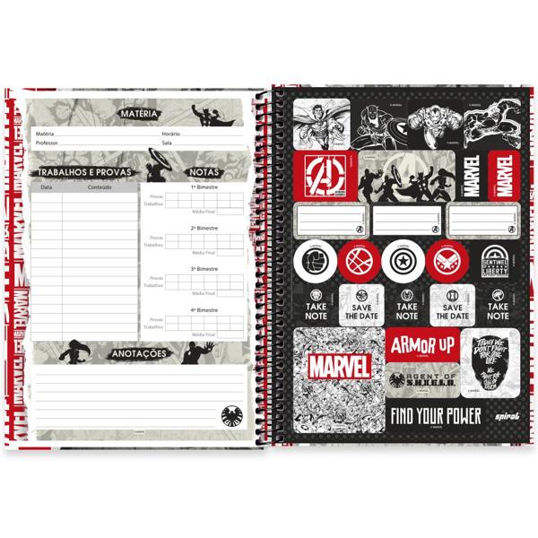 Caderno universitário capa dura 1x1 80 folhas, Marvel Red Brick, Spiral, 2277226 - PT 1 UN