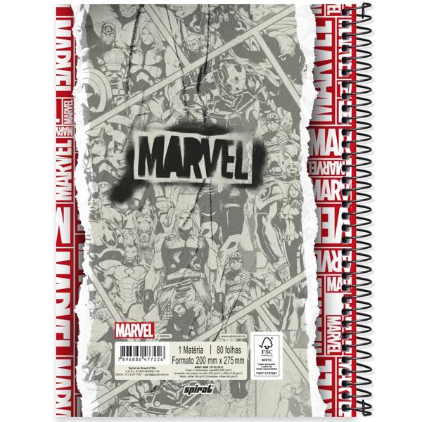 Caderno universitário capa dura 1x1 80 folhas, Marvel Red Brick, Spiral, 2277226 - PT 1 UN