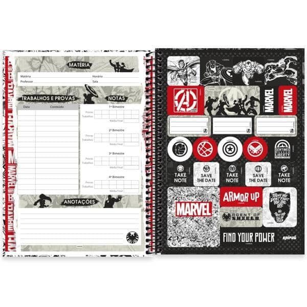 Caderno universitário capa dura 1x1 80 folhas, Marvel Red Brick, Spiral, 2277233 - PT 1 UN