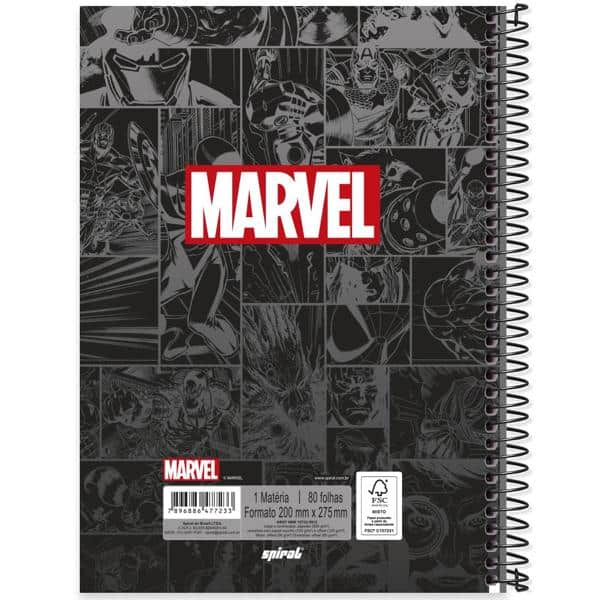 Caderno universitário capa dura 1x1 80 folhas, Marvel Red Brick, Spiral, 2277233 - PT 1 UN