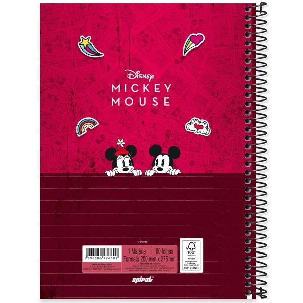 Caderno universitário capa dura 1x1 80 folhas, Disney Mickey & Minnie, Spiral, 2276601 - PT 1 UN
