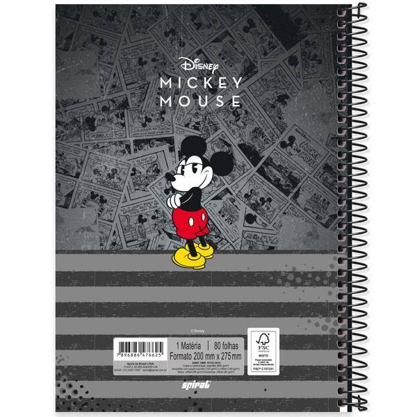 Caderno universitário capa dura 1x1 80 folhas, Mickey Clássico, Spiral, 2276625 - PT 1 UN