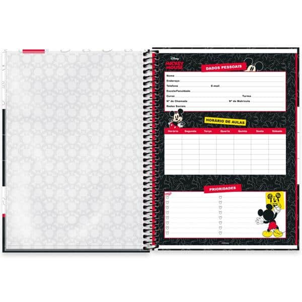 Caderno universitário capa dura 1x1 80 folhas, Mickey Disney Clássico, Spiral, 2276656 - PT 1 UN