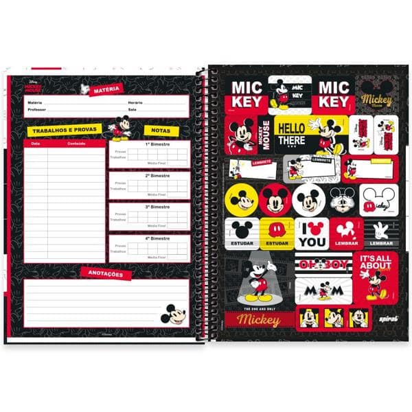 Caderno universitário capa dura 1x1 80 folhas, Mickey Disney Clássico, Spiral, 2276656 - PT 1 UN