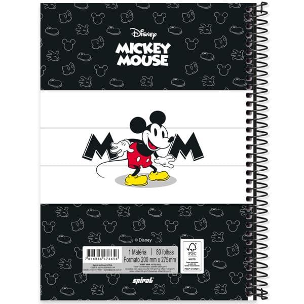 Caderno universitário capa dura 1x1 80 folhas, Mickey Disney Clássico, Spiral, 2276656 - PT 1 UN