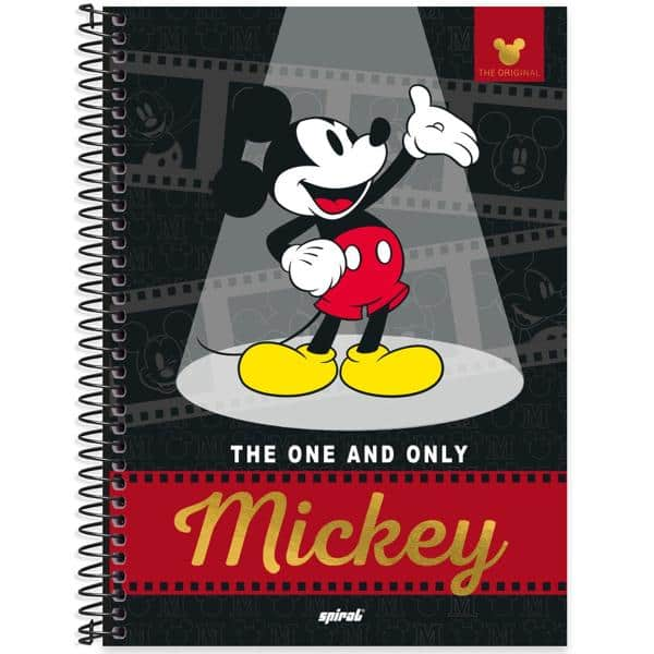 Caderno universitário capa dura 1x1 80 folhas, Mickey Disney Clássico, Spiral, 2277912 - PT 1 UN