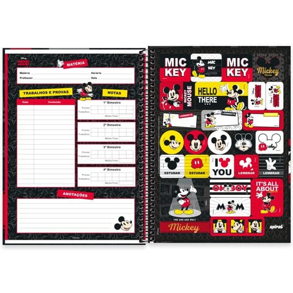 Caderno universitário capa dura 1x1 80 folhas, Mickey Disney Clássico, Spiral, 2277912 - PT 1 UN