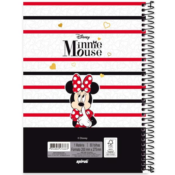 Caderno universitário capa dura 1x1 80 folhas, Disney Minnie Clássico, Spiral, 2276663 - PT 1 UN