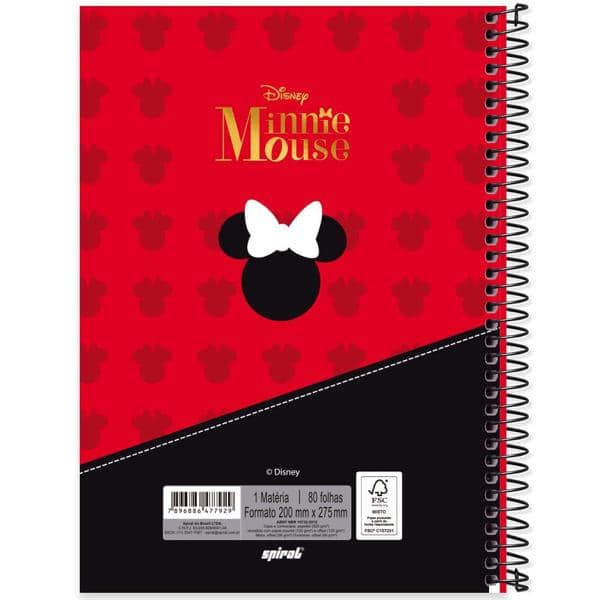 Caderno universitário capa dura 1x1 80 folhas, Minnie Disney Clássico, Spiral, 2277929 - PT 1 UN