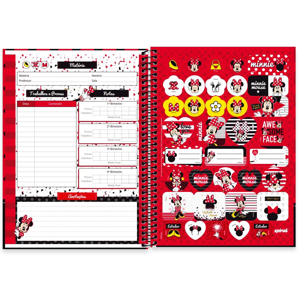 Caderno cartografia e desenho capa dura 80 folhas Disney Minnie Kawaii,  Spiral, 2373631- PT 1 UN - Escolar - Kalunga