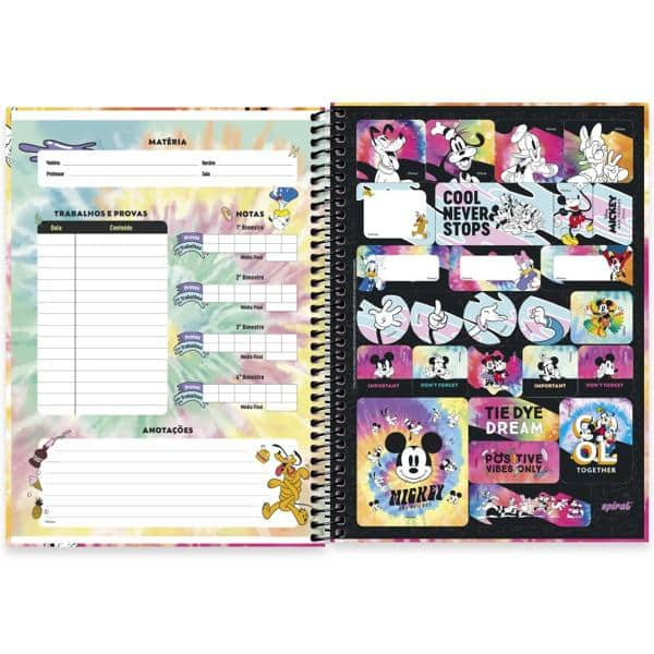 Caderno universitário capa dura 1x1 80 folhas, Mickey Disney Friends, Spiral, 2278001 - PT 1 UN