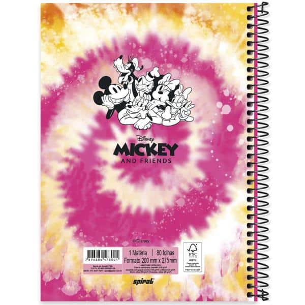 Caderno universitário capa dura 1x1 80 folhas, Mickey Disney Friends, Spiral, 2278001 - PT 1 UN