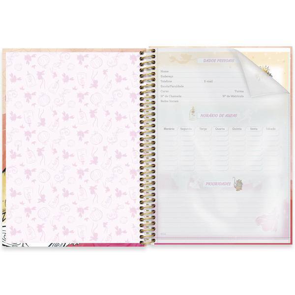 Caderno universitário capa dura 1x1 80 folhas, Princesas Disney Bela, Spiral, 2276724 - PT 1 UN