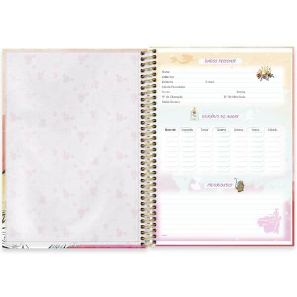 Caderno universitário capa dura 1x1 80 folhas, Princesas Disney Bela, Spiral, 2276724 - PT 1 UN