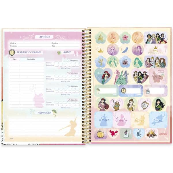 Caderno universitário capa dura 1x1 80 folhas, Princesas Disney Bela, Spiral, 2276724 - PT 1 UN