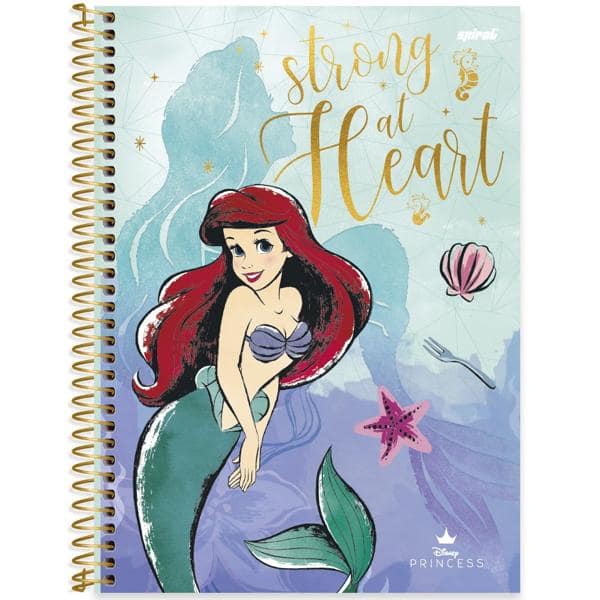 Caderno universitário capa dura 1x1 80 folhas, Princesas Disney Ariel, Spiral, 2276748 - PT 1 UN