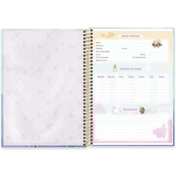 Caderno universitário capa dura 1x1 80 folhas, Princesas Disney Ariel, Spiral, 2276748 - PT 1 UN