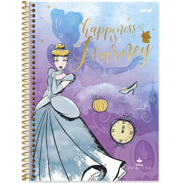 Caderno universitário capa dura 1x1 80 folhas, Princesas Disney Cinderela, Spiral, 2276762 - PT 1 UN