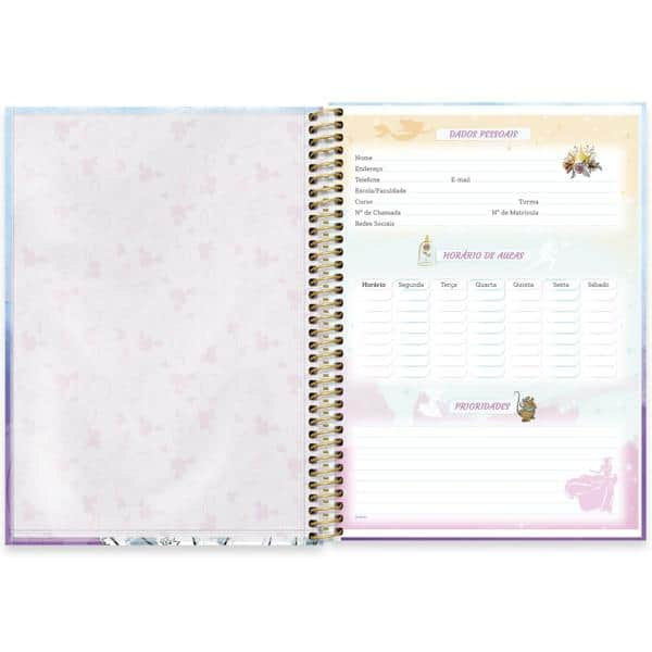 Caderno universitário capa dura 1x1 80 folhas, Princesas Disney Cinderela, Spiral, 2276762 - PT 1 UN