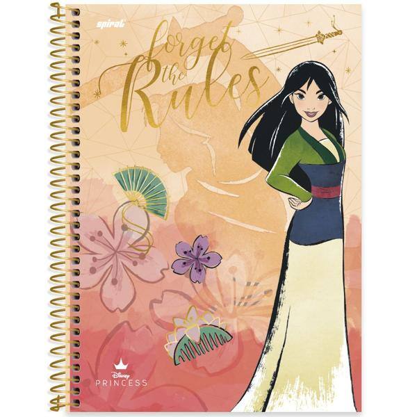 Caderno universitário capa dura 1x1 80 folhas, Princesas Disney Mulan, Spiral, 2277813 - PT 1 UN