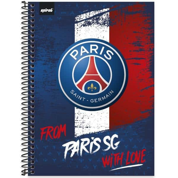 Caderno universitário capa dura 1x1 80 folhas, Paris Saint Germain - PSG, Spiral, 2277349 - PT 1 UN