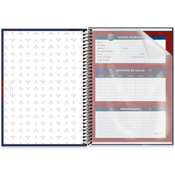 Caderno universitário capa dura 1x1 80 folhas, Paris Saint Germain - PSG, Spiral, 2277349 - PT 1 UN