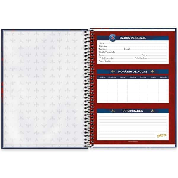 Caderno universitário capa dura 1x1 80 folhas, Paris Saint Germain - PSG, Spiral, 2277349 - PT 1 UN