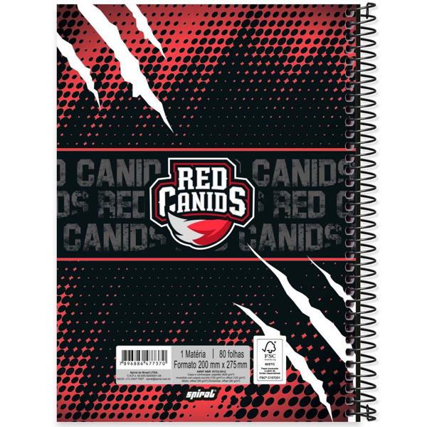 Caderno universitário capa dura 1x1 80 folhas, Red Canids, Spiral, 2277370 - PT 1 UN