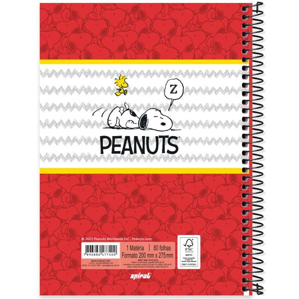 Caderno universitário capa dura 1x1 80 folhas, Snoopy, Spiral, 2277400 - PT 1 UN