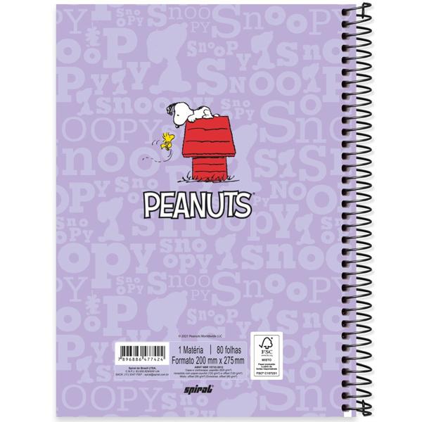 Caderno universitário capa dura 1x1 80 folhas, Snoopy, Spiral, 2277424 - PT 1 UN