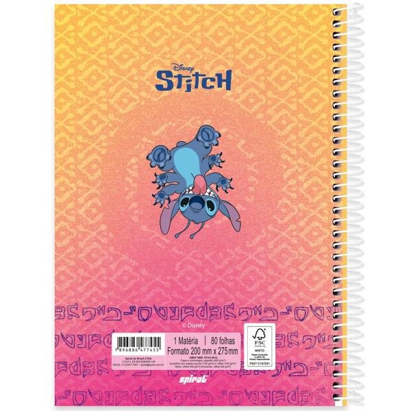 Caderno universitário capa dura 1x1 80 folhas, Disney Stitch, Spiral, 2277455 - PT 1 UN