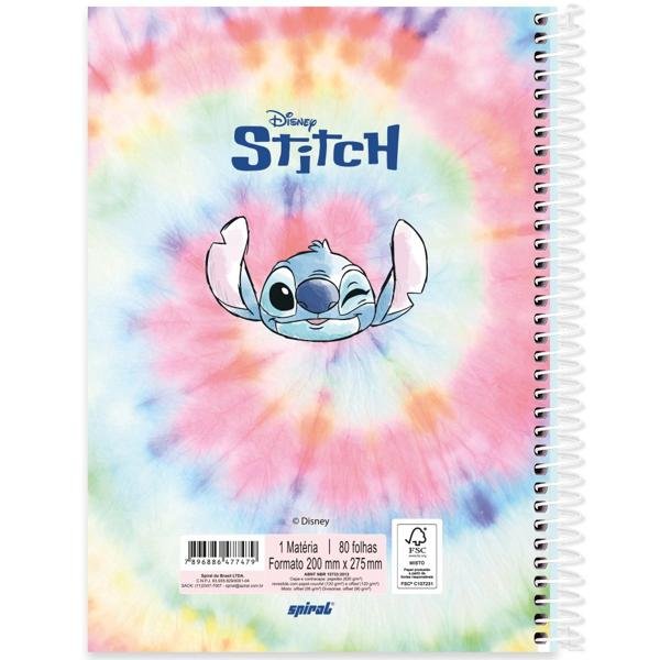 Caderno universitário capa dura 1x1 80 folhas, Disney Stitch Tie Dye, Spiral, 2277479 - PT 1 UN