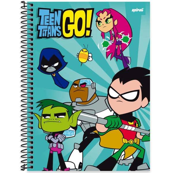 Caderno universitário capa dura 1x1 80 folhas, Jovens Titãs - Teen Titans Go, Spiral, 2277486 - PT 1 UN