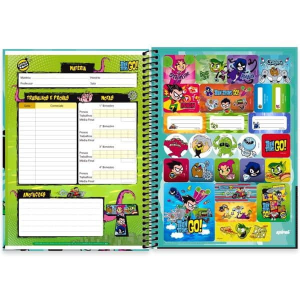 Caderno universitário capa dura 1x1 80 folhas, Jovens Titãs - Teen Titans Go, Spiral, 2277486 - PT 1 UN