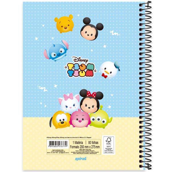 Caderno universitário capa dura 1x1 80 folhas, Disney Tsum Tsum, Spiral, 2276779 - PT 1 UN