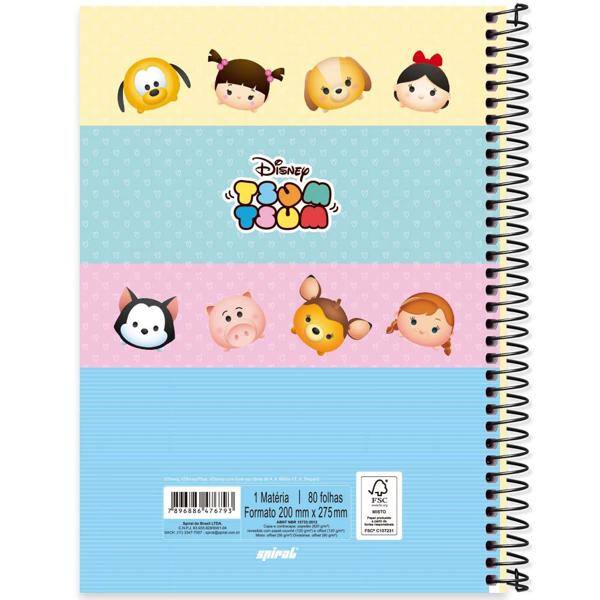 Caderno universitário capa dura 1x1 80 folhas, Disney Tsum Tsum, Spiral, 2276793 - PT 1 UN