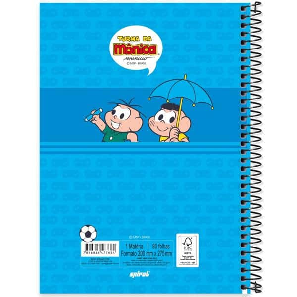 Caderno universitário capa dura 1x1 80 folhas, Turma da Mônica Cebolinha e Cascão, Spiral, 2277684 - PT 1 UN