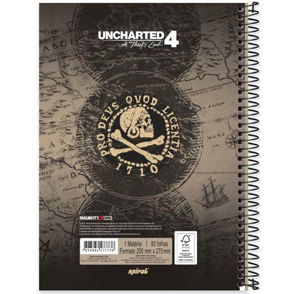 Caderno universitário capa dura 1x1 80 folhas, Uncharted, Spiral, 2277738 - PT 1 UN