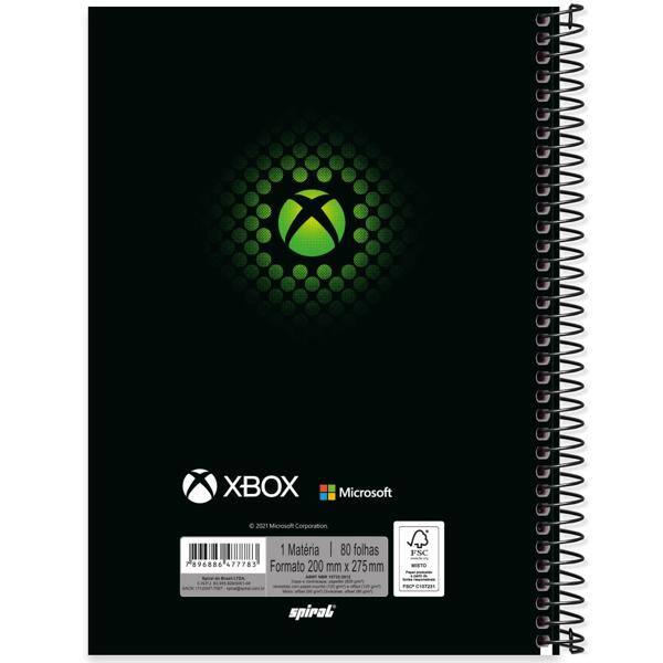 Caderno universitário capa dura 1x1 80 folhas, XBox, Spiral, 2277783 - PT 1 UN