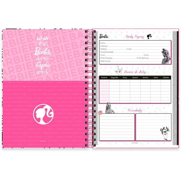 Caderno universitário capa dura 1x1 80 folhas, Barbie, Spiral, 2276489 - PT 1 UN