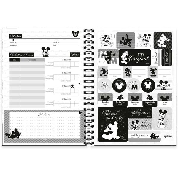 Caderno universitário capa dura 1x1 80 folhas, Disney Mickey PB, Spiral, 2276687 - PT 1 UN