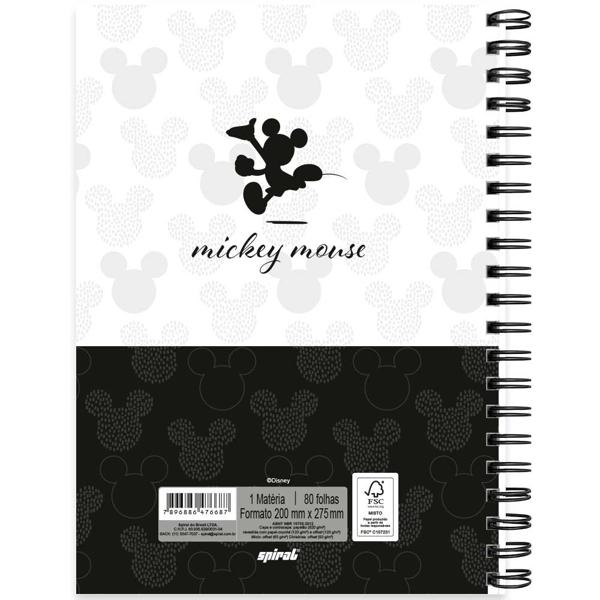 Caderno universitário capa dura 1x1 80 folhas, Disney Mickey PB, Spiral, 2276687 - PT 1 UN