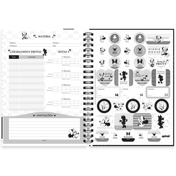 Caderno universitário capa dura 1x1 80 folhas, Disney Minnie PB, Spiral, 2276694 - PT 1 UN