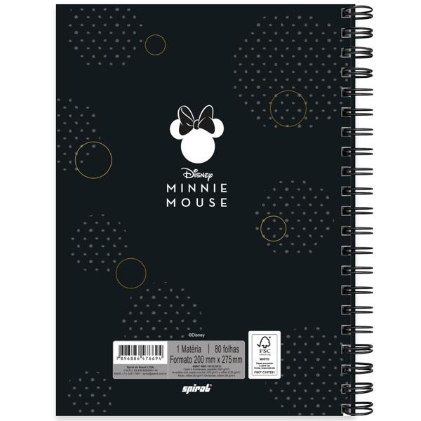 Caderno universitário capa dura 1x1 80 folhas, Disney Minnie PB, Spiral, 2276694 - PT 1 UN