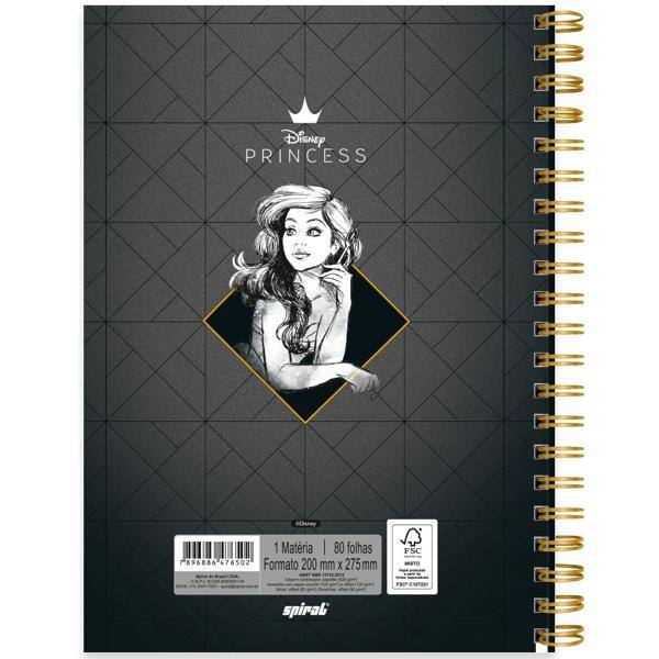 Caderno universitário capa dura 1x1 80 folhas, Disney Princesas Ariel, Spiral, 2276502 - PT 1 UN